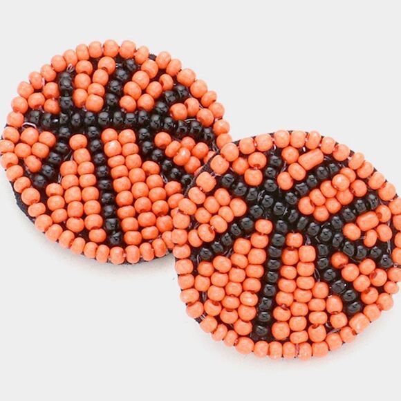 Basketball Seed Beaded Stud Earrings by Treasure Jewelry - Picture 2 of 5